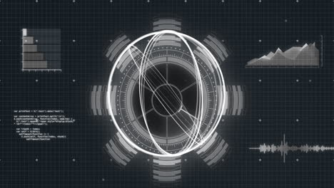 animación del procesamiento de datos sobre el giro del globo y la cuadrícula en segundo plano