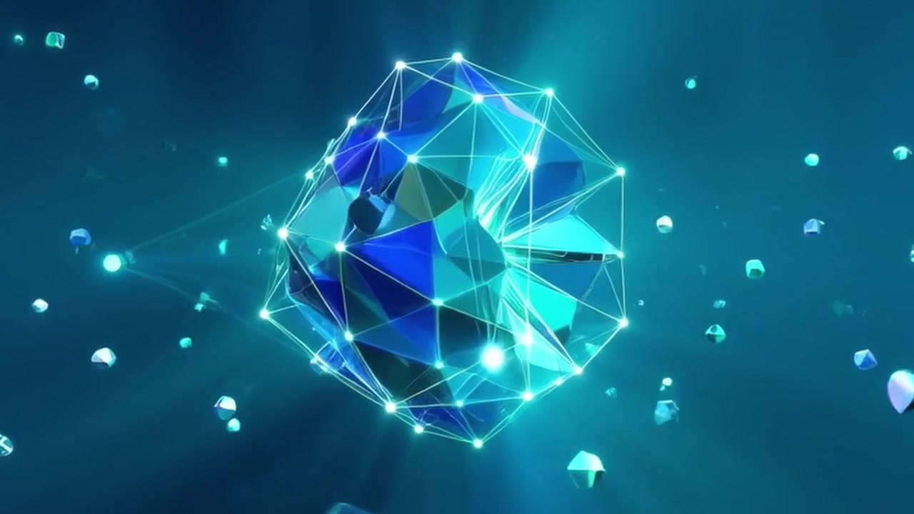 Abstract Geometric Diamond Shape Rotating with Glowing Network Connections