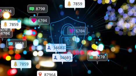 Video-of-social-media-icons-and-padlock-over-blurred-lights