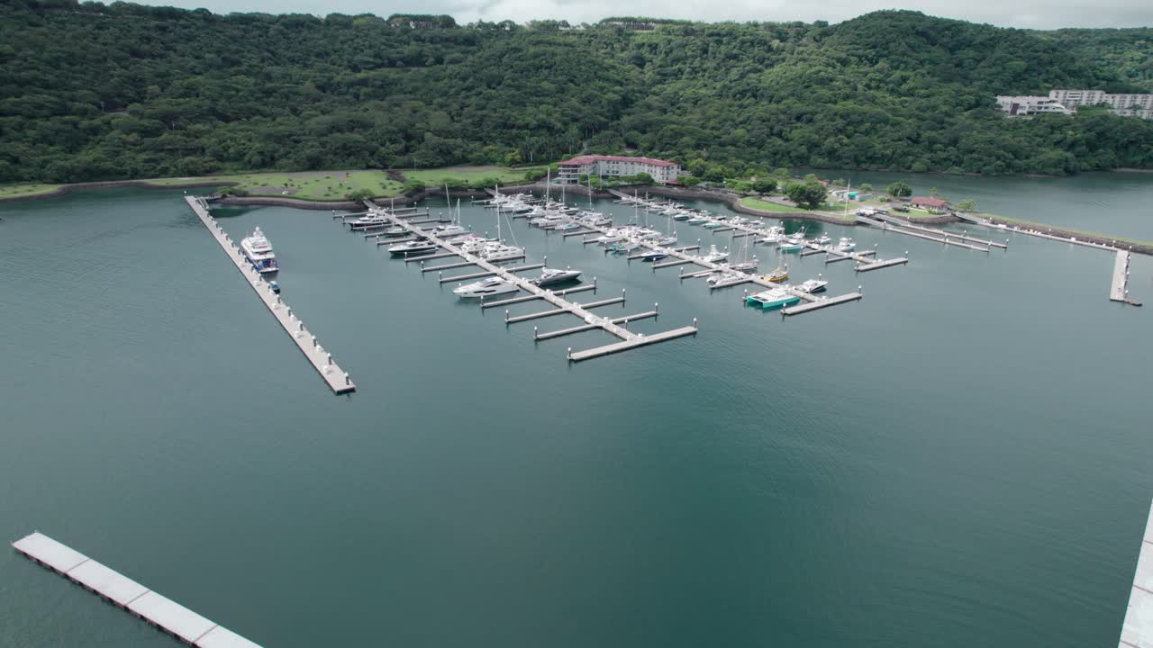 Aerial View of a Luxury Marina with Yachts and Boats