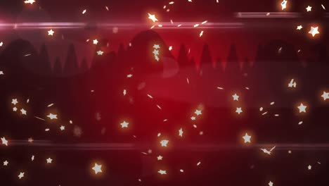 Animation-of-christmas-stars-falling-on-red-background