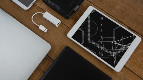 animation of a digital tablet showing data processing and statistics on the screen