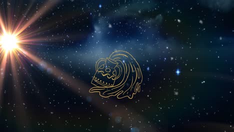 animation of horoscope symbol of aquarius over snow falling and stars