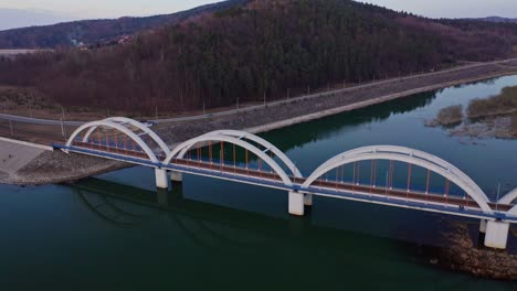 railway bridge with viewpoint over skawa river in poland