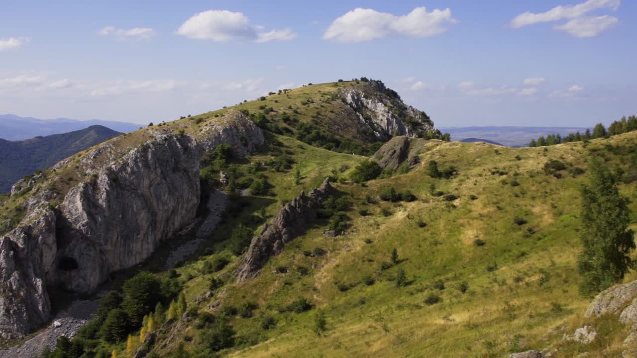 Panorama Of Rugged Mountains At Piatra Secuiului Near Village Of Rimetea In Transylvania, Romania. Panning