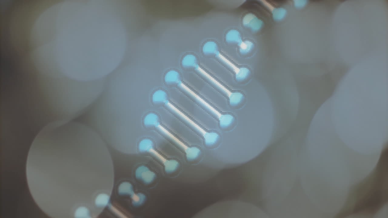 DNA strand animation over blurred lights background