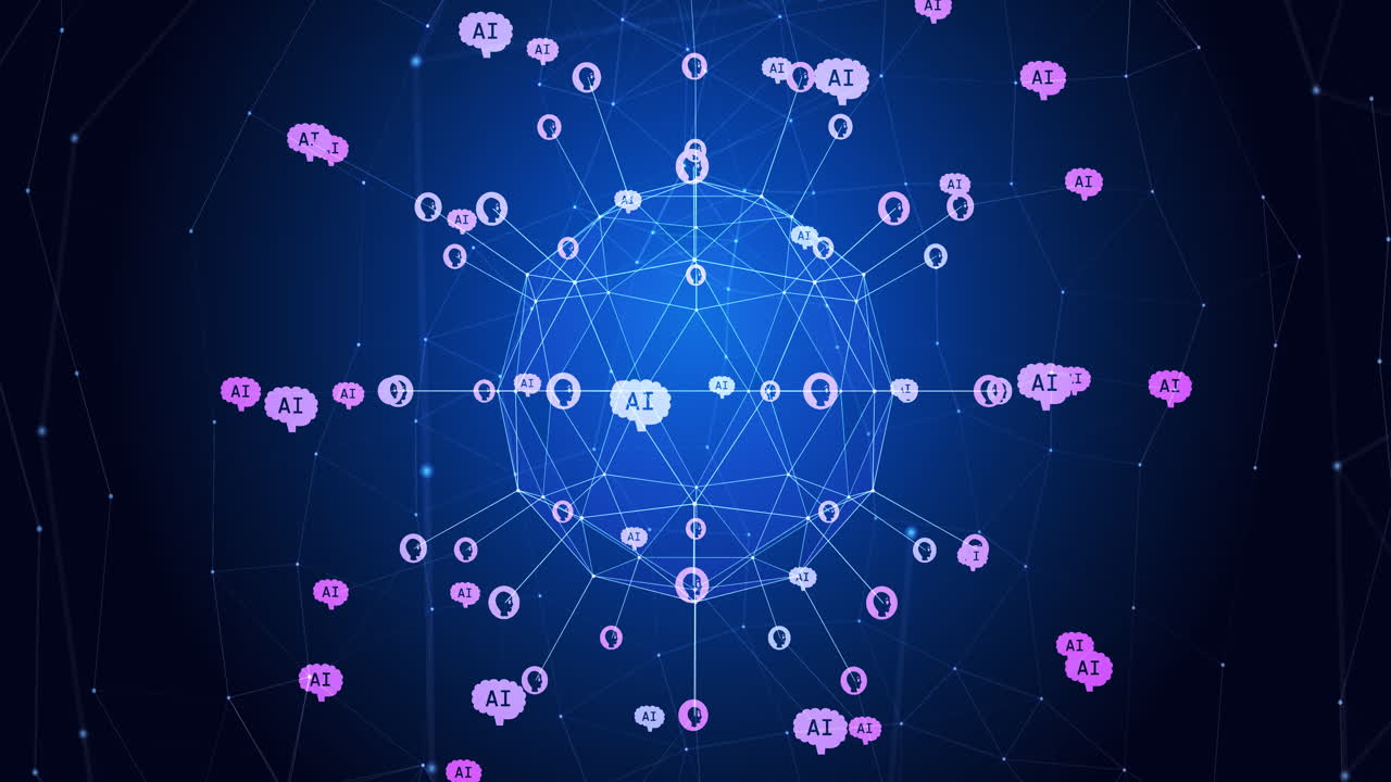 animación del globo de conexiones con iconos en fondo azul y negro