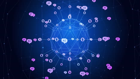 animación del globo de conexiones con iconos en fondo azul y negro