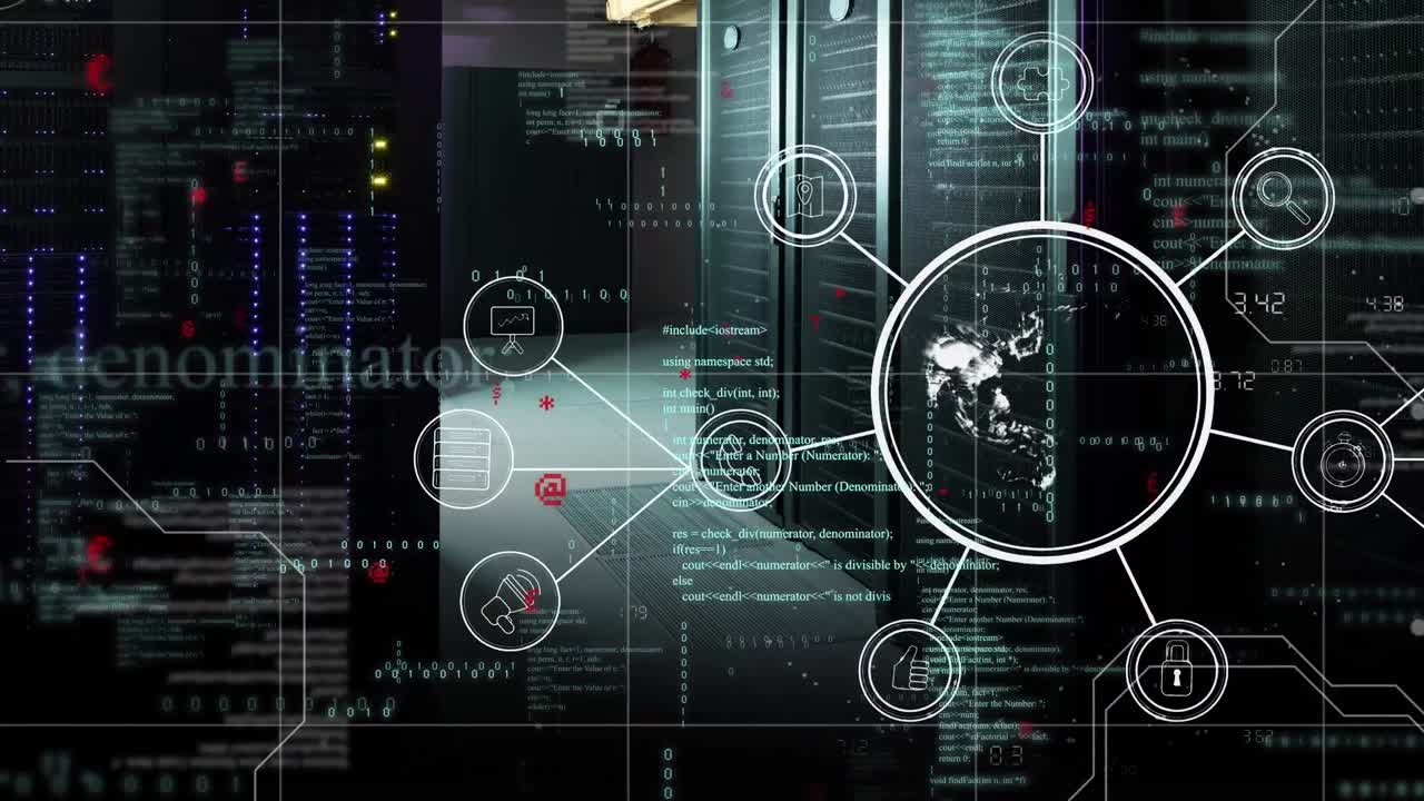Animation of data processing over server room