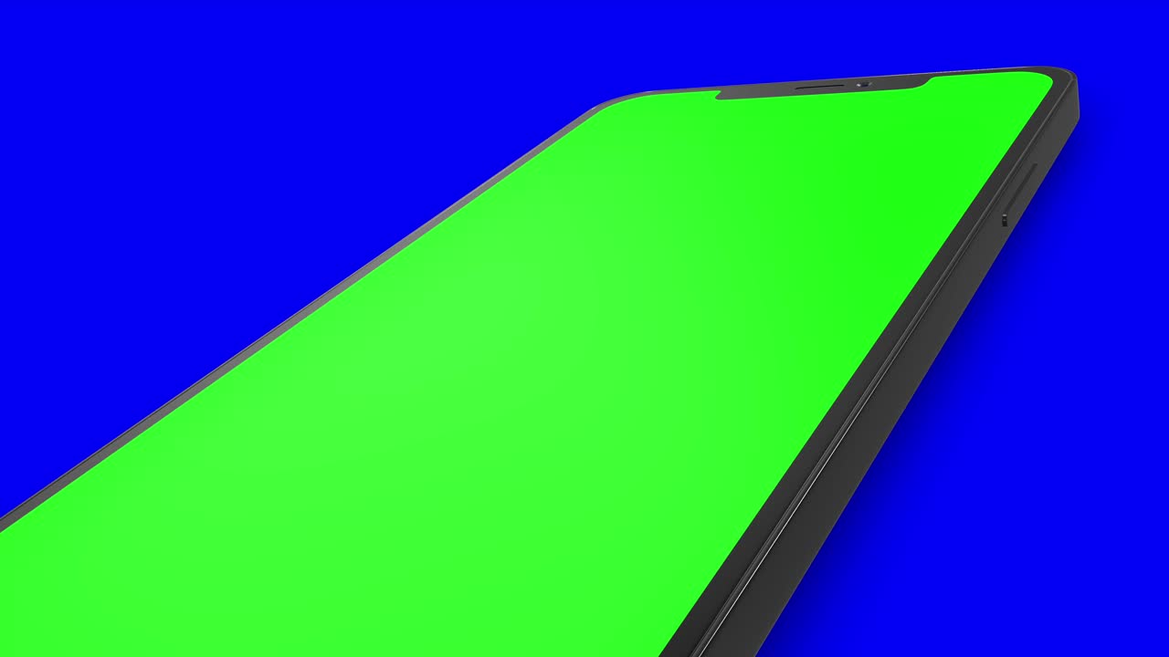 Green screen smartphone on blue background, perfect for video overlays