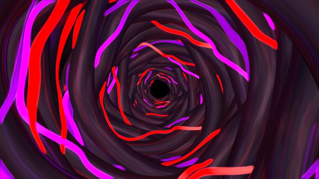Dark Evil Endless Tunnel with Abstract Wavy Glowing Neon Tubes - 4K Seamless Loop Motion Background Animation