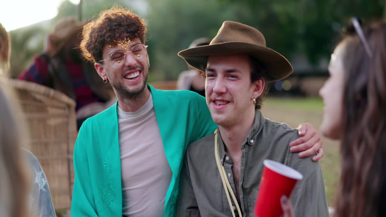 Amici a festival musicale con persone LGBTQ+