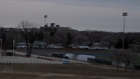 football field at dusk