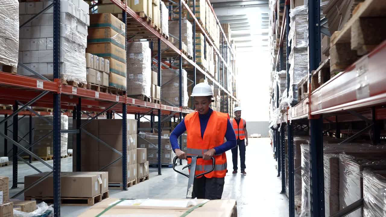 Warehouse workers moving inventory