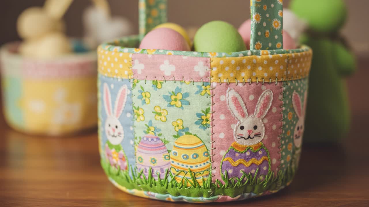 Delightful Easter Basket Featuring Colorful Eggs and Adorable Bunny Designs, Perfectly Celebrating the Joy of Springtime Festivities