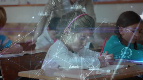 animation of networks of connections over schoolchildren in classroom