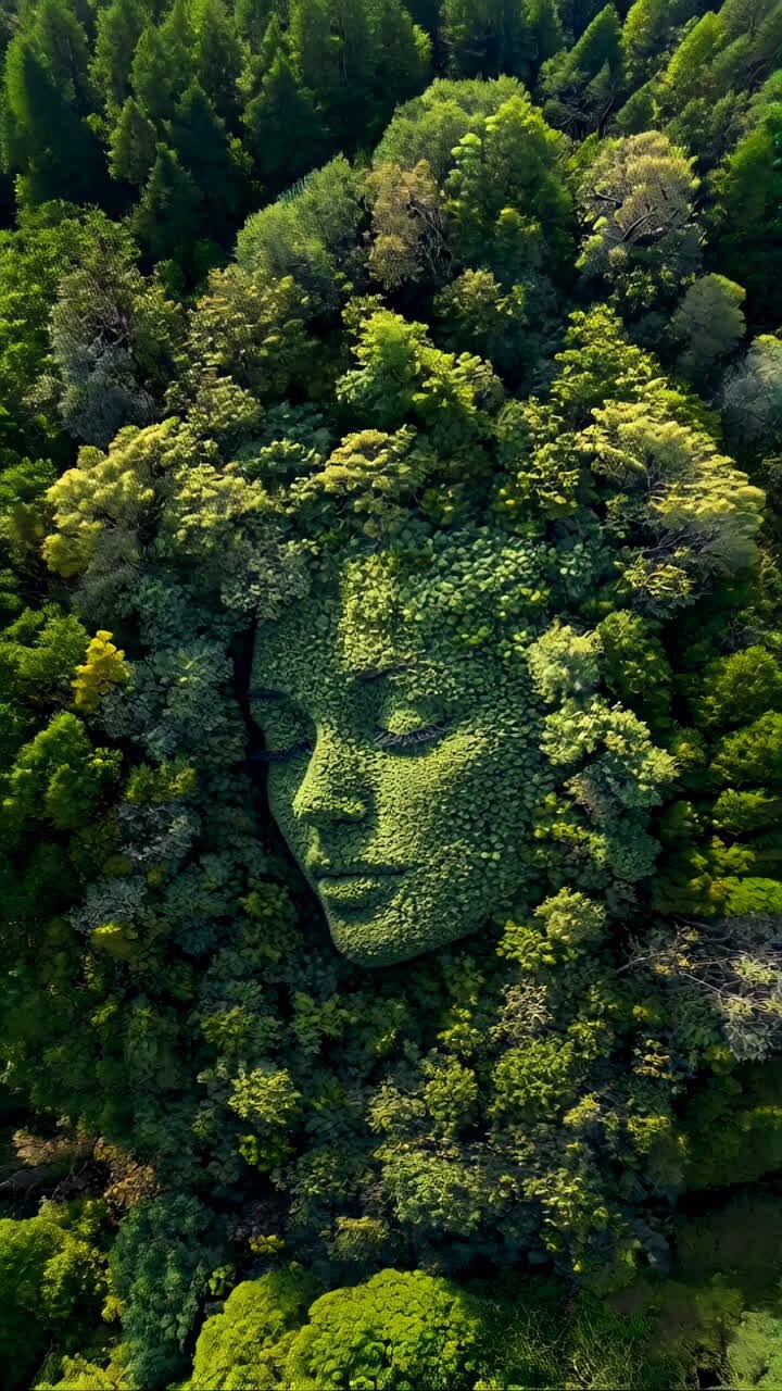 ritratto di natura un volto di foresta emerge vividamente dall'ambiente verde lussureggiante