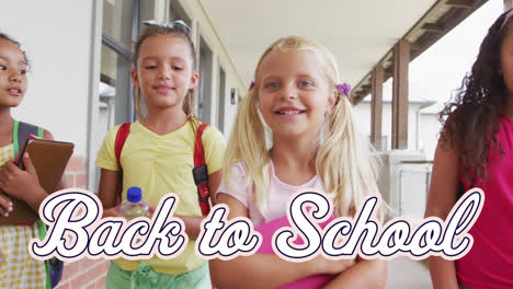 Animation-of-back-to-school-text-over-happy-diverse-school-kids-at-school