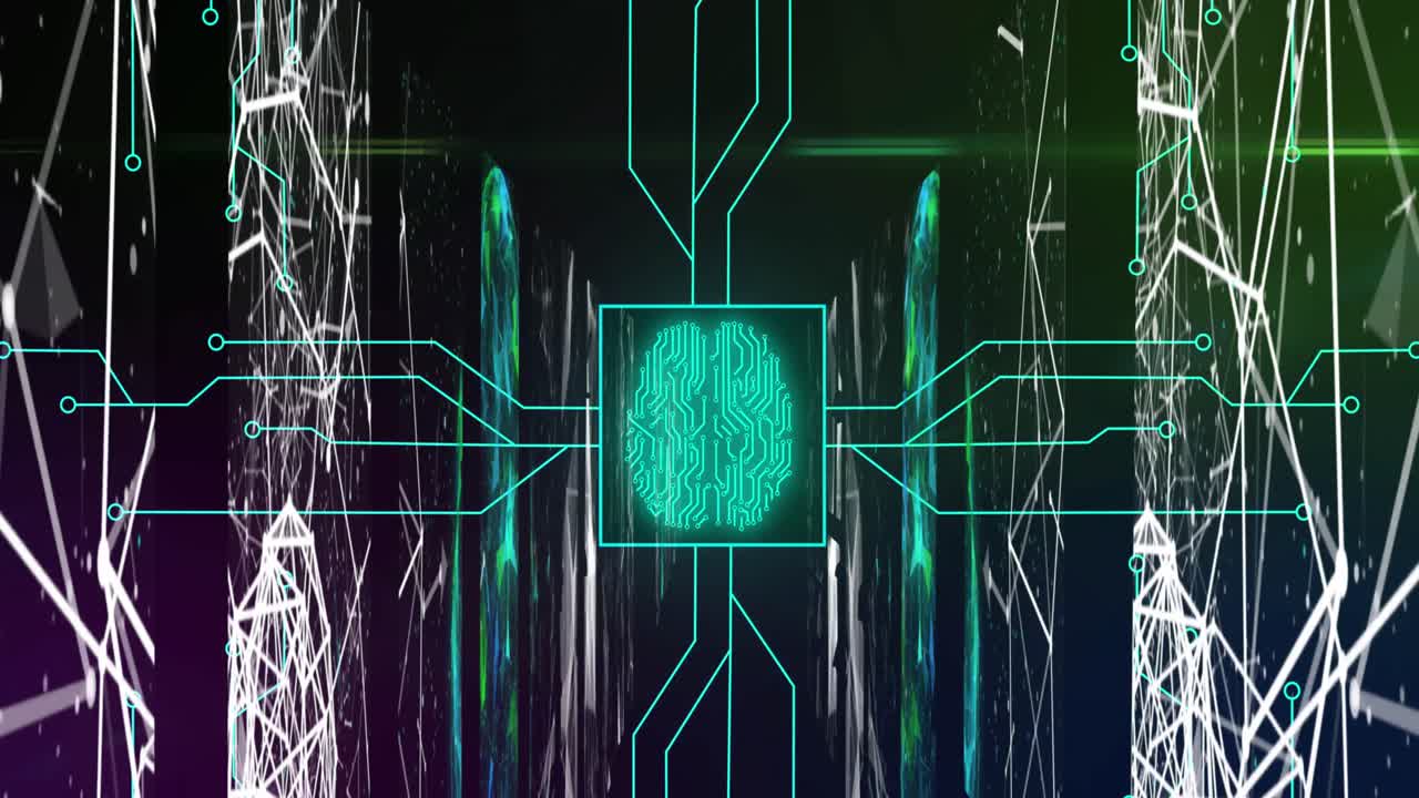 Animation of data processing on black background