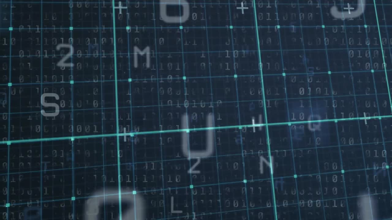animación del procesamiento de datos sobre fondo verde con letras