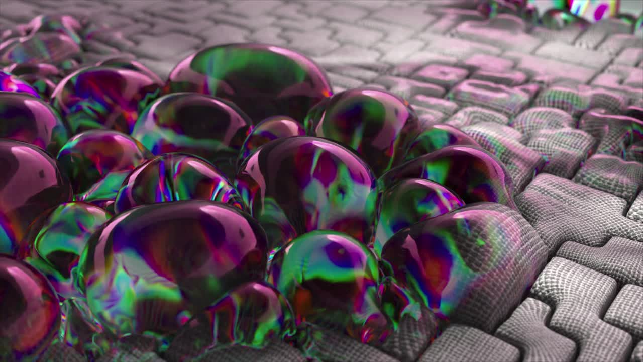 абстрактные радужные пузырьки на геометрической поверхности