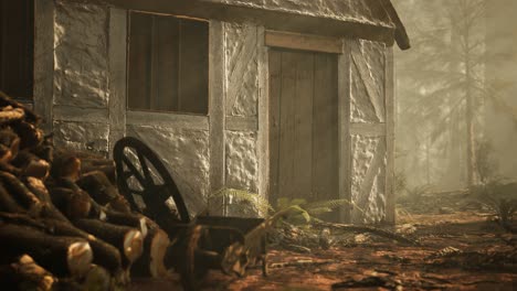 old wooden house in the autumn forest