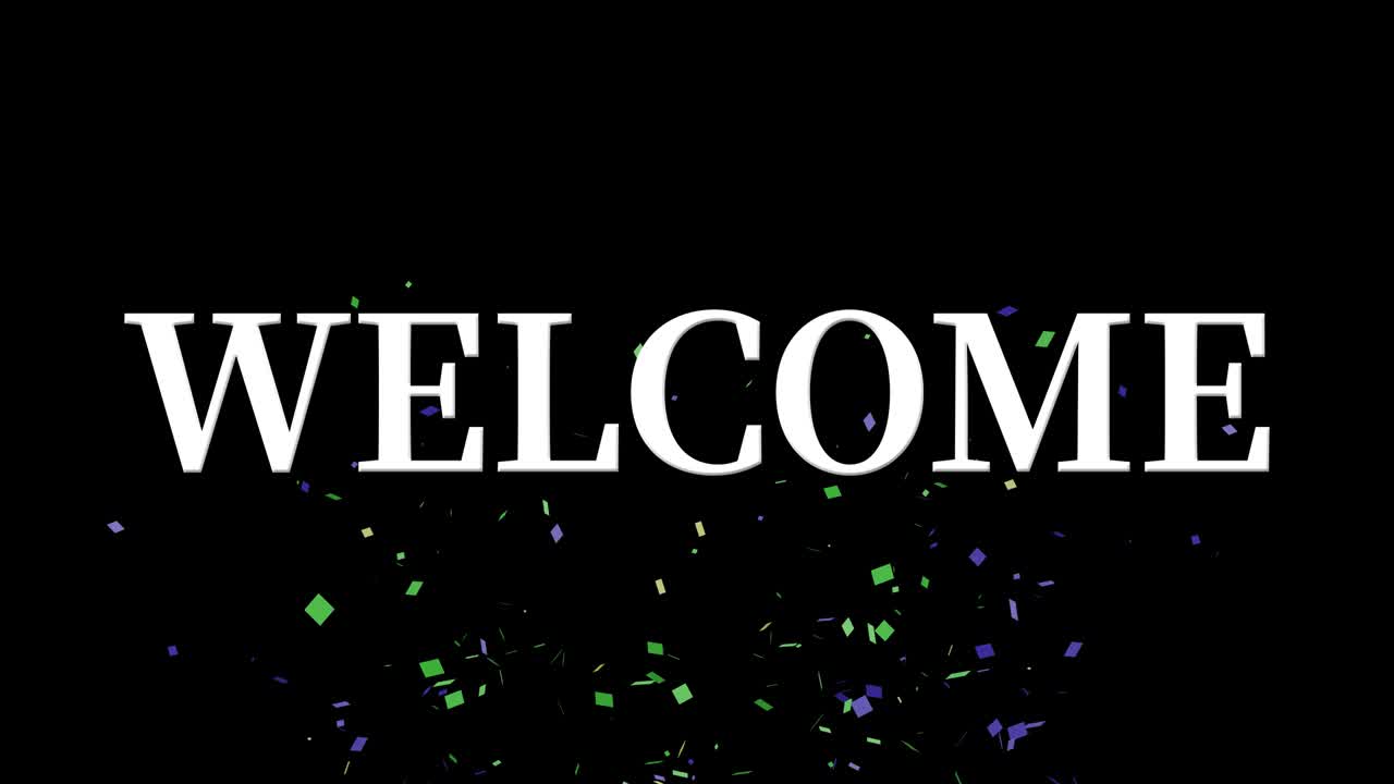 Animazione testuale del messaggio "WELCOME" in motion graphics