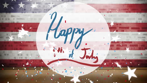 animation of happy fourth of july text over stars and american flag