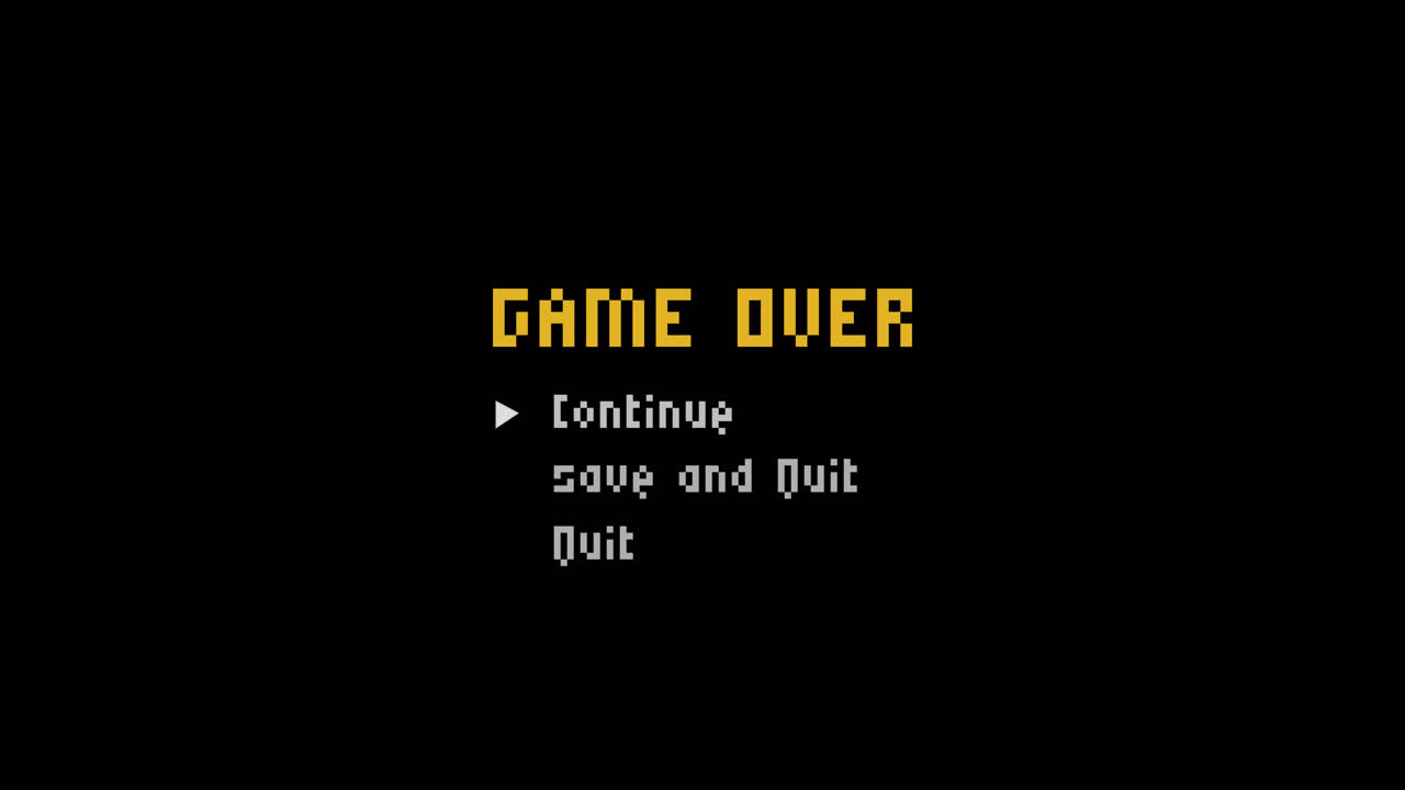 Pixelated Game Over Screen with Menu Options
