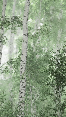 Majestic forest of birch trees shrouded in mist during early morning serenity