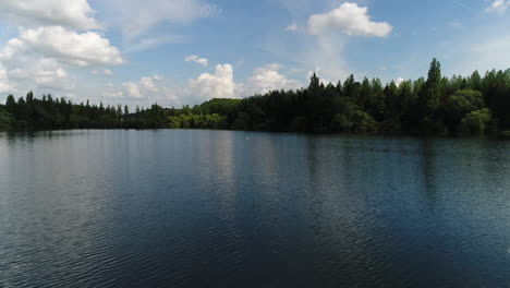 drone view of a lake in france. sunny day