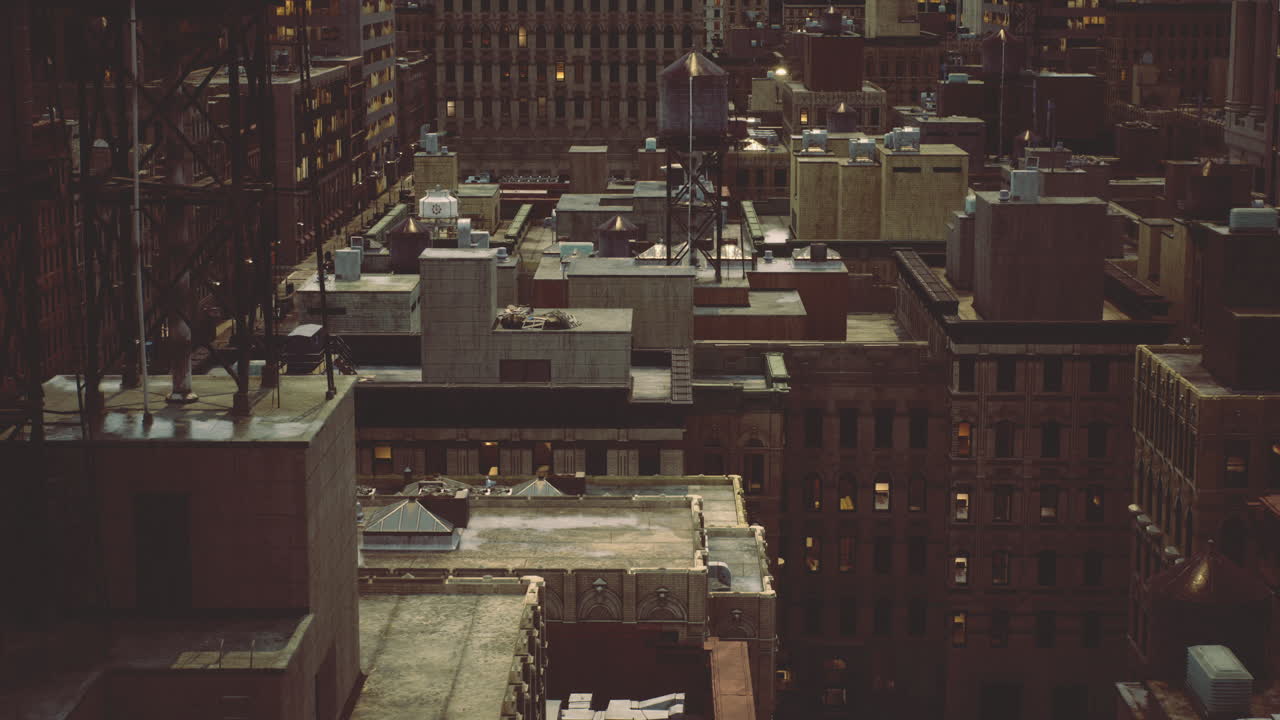 Rooftop gathering during nighttime in a city skyline with glowing lights