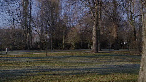 wide shot of a small empty park in a small german town