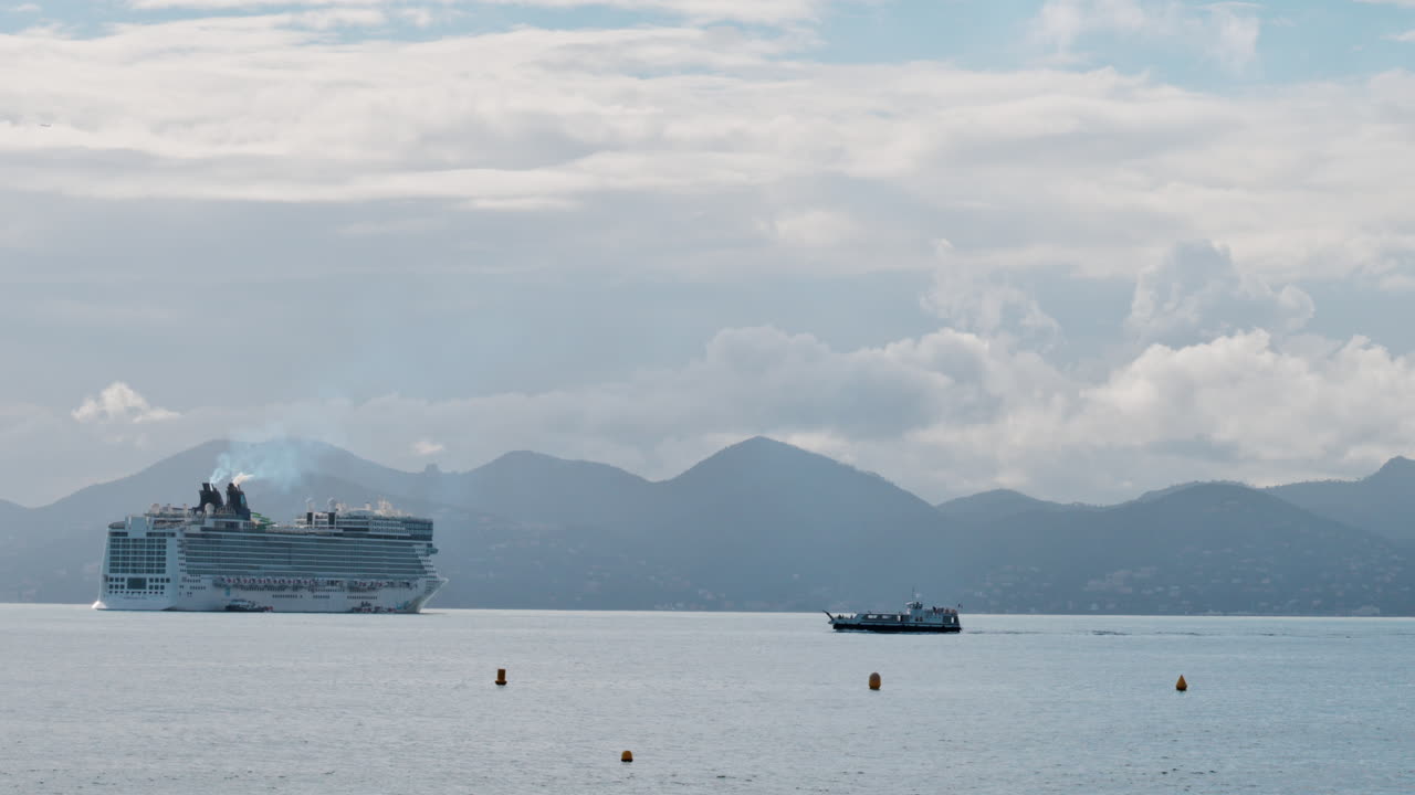 Different types of boats moving on the sea in Cannes, France
