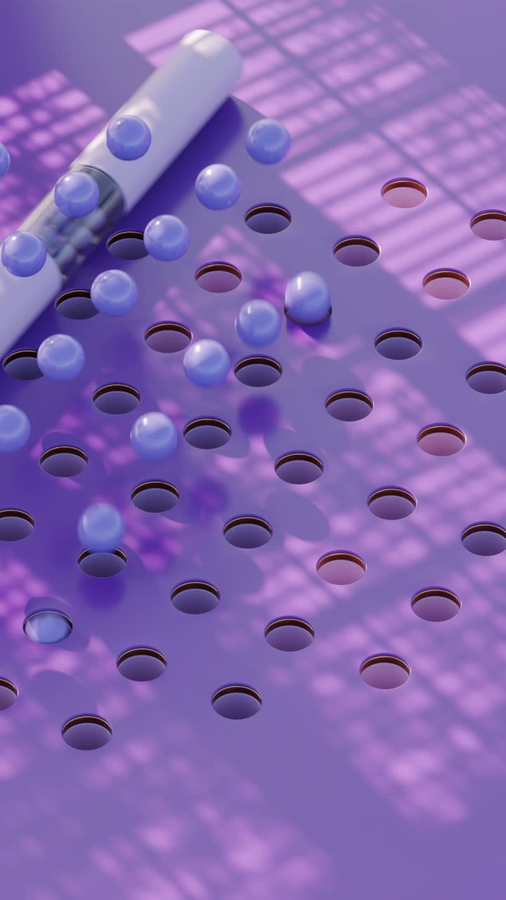 Abstract geometric design with purple spheres and holes