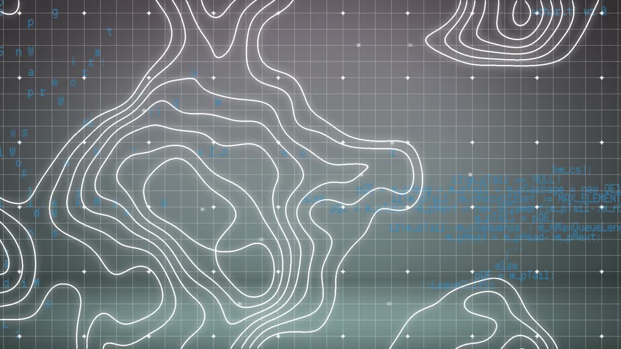 Animation of isohypses over data processing on grey background