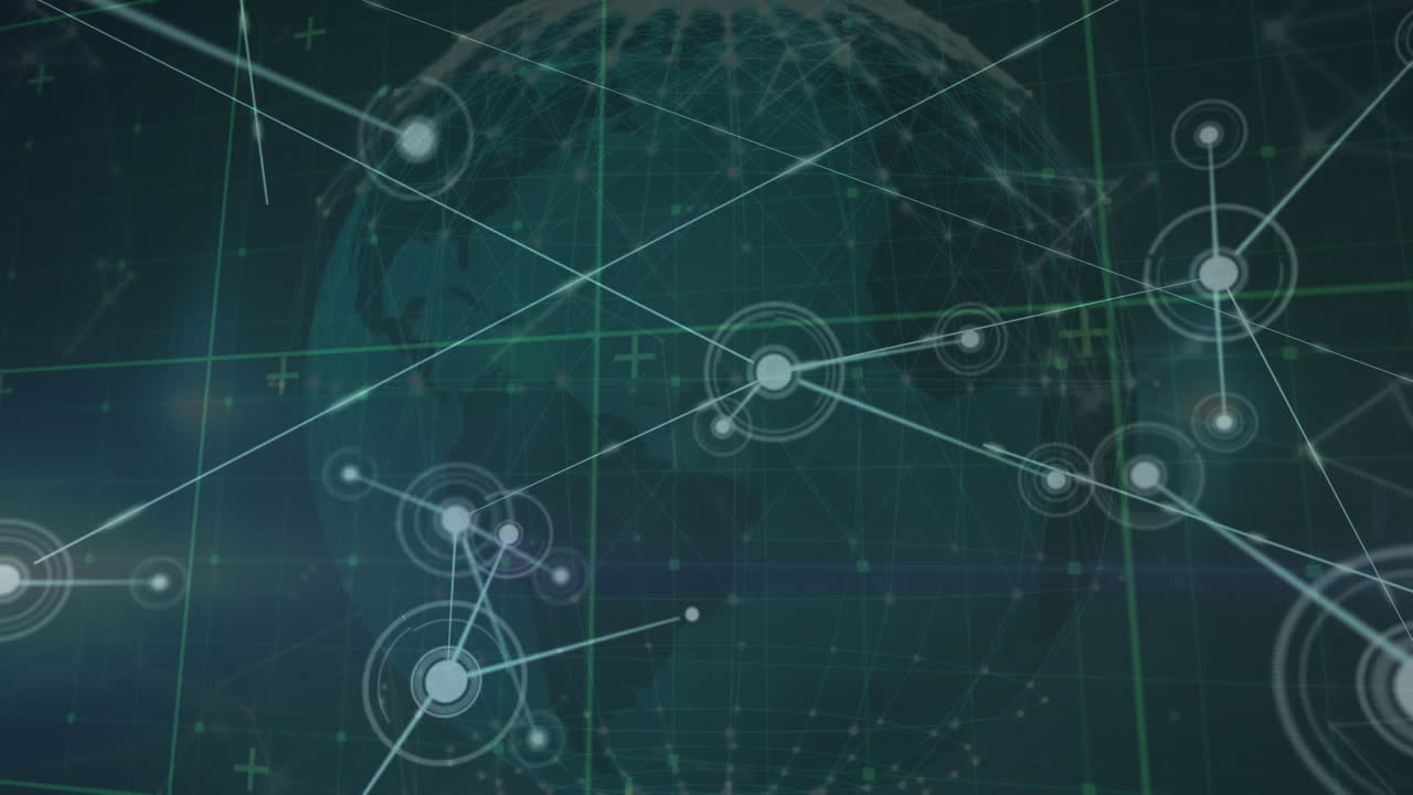 Animation of network of connections with spots over globe