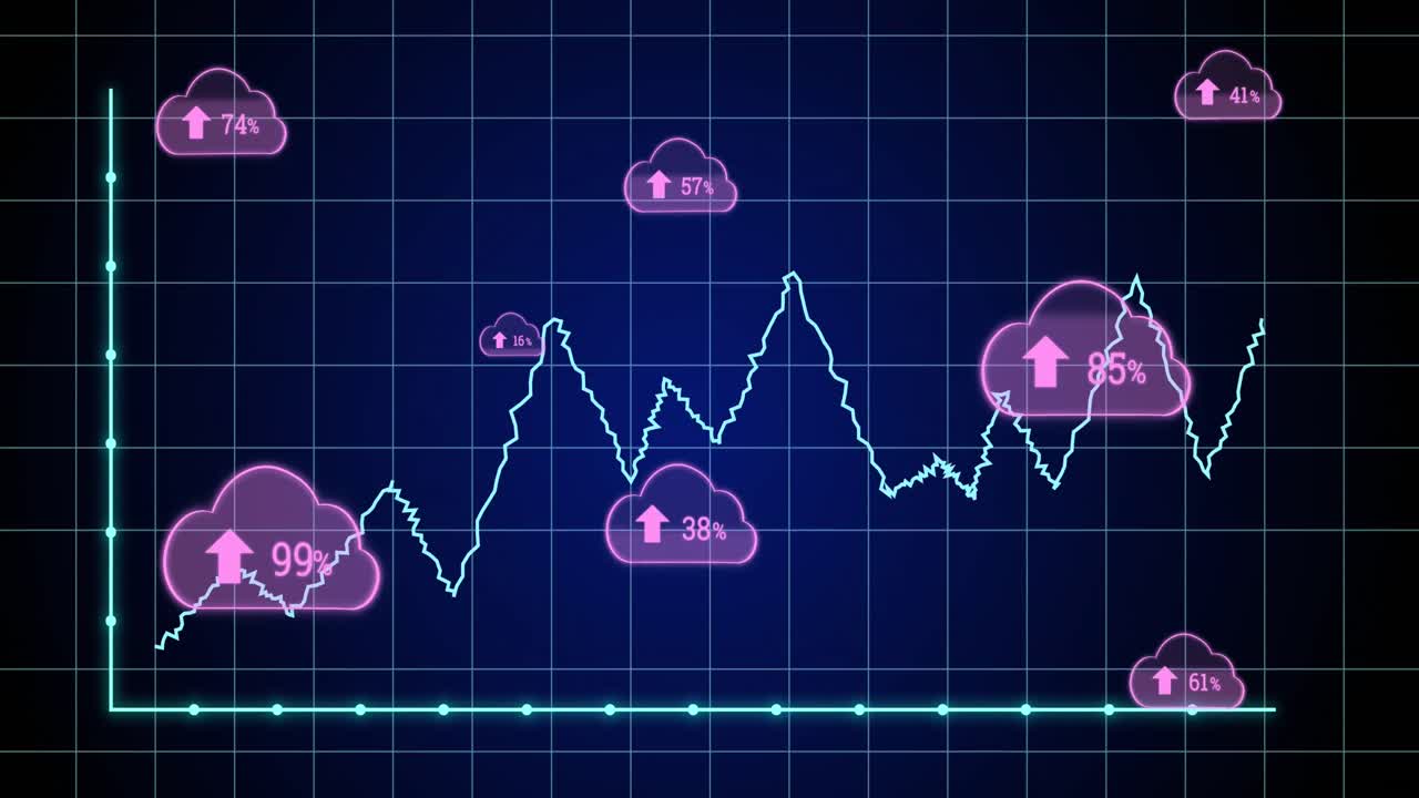 animación de gráficos y nubes sobre fondo marino