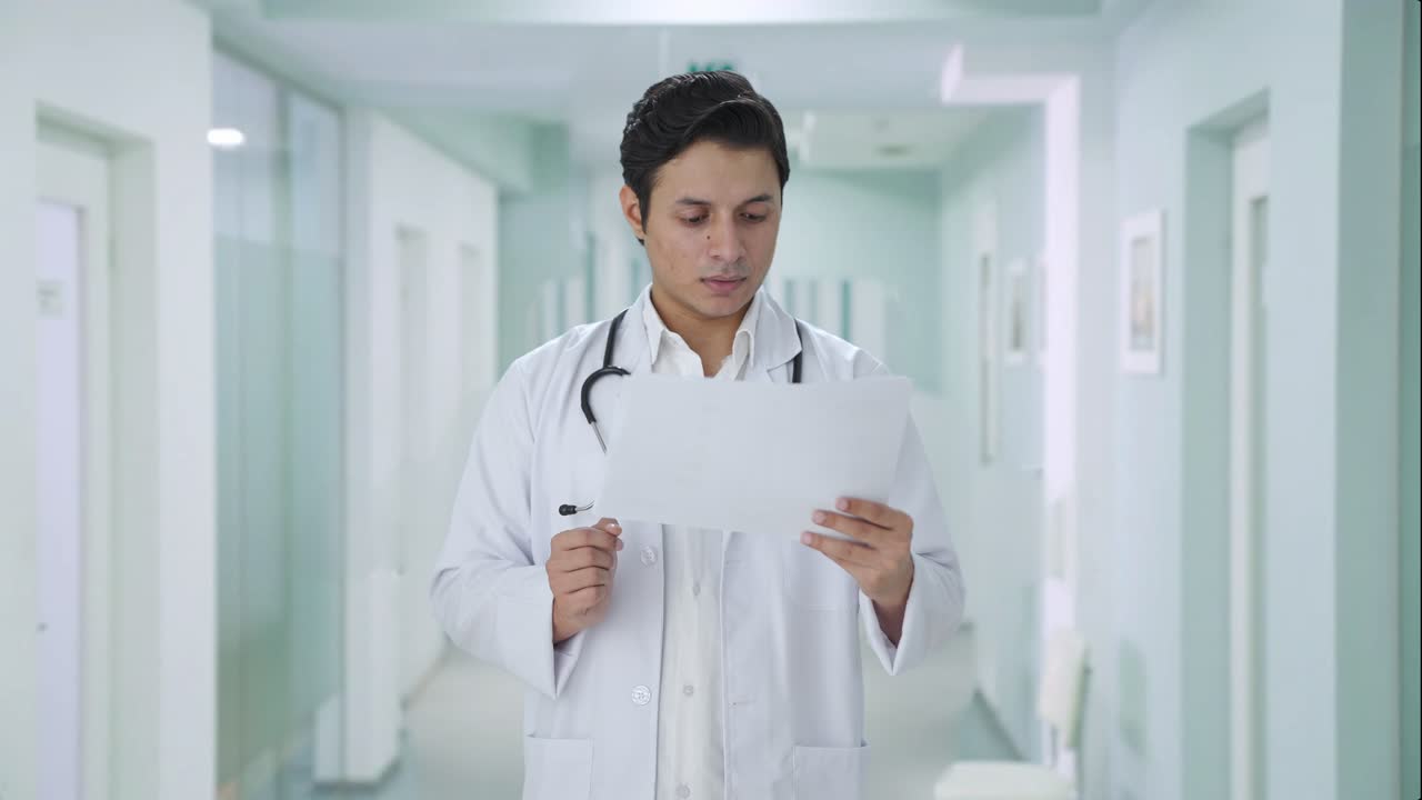 médico indio chequeando informes médicos