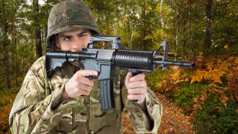 animación de un soldado caucásico sobre el bosque