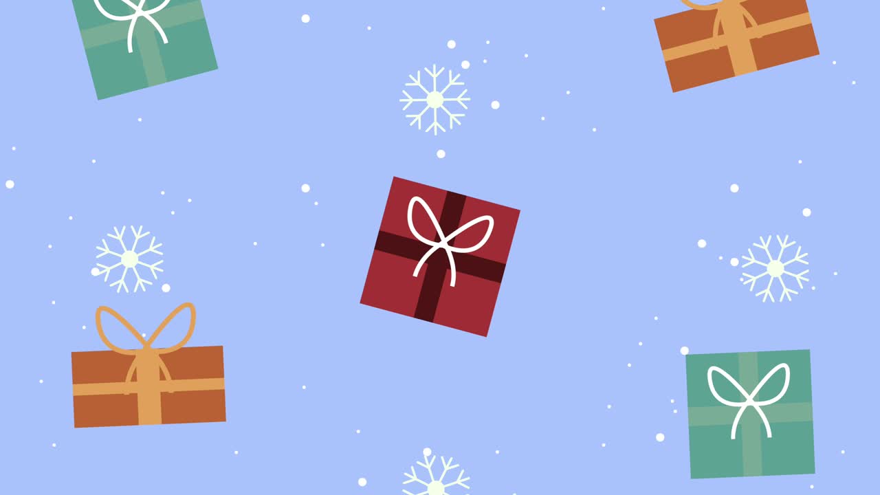 happy merry christmas animation with gifts and snowflakes