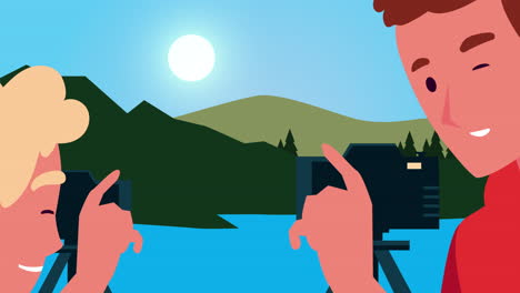 male photographers taking picture in the lake