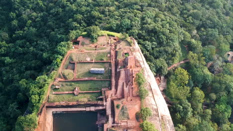 Aerial-over-lion-rock,-Sigariya-rock-fortress