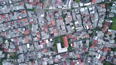 pov from top aerial shot, densely populated urban areas