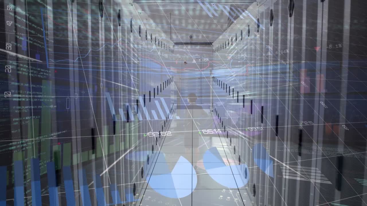 Animation of data processing over server room