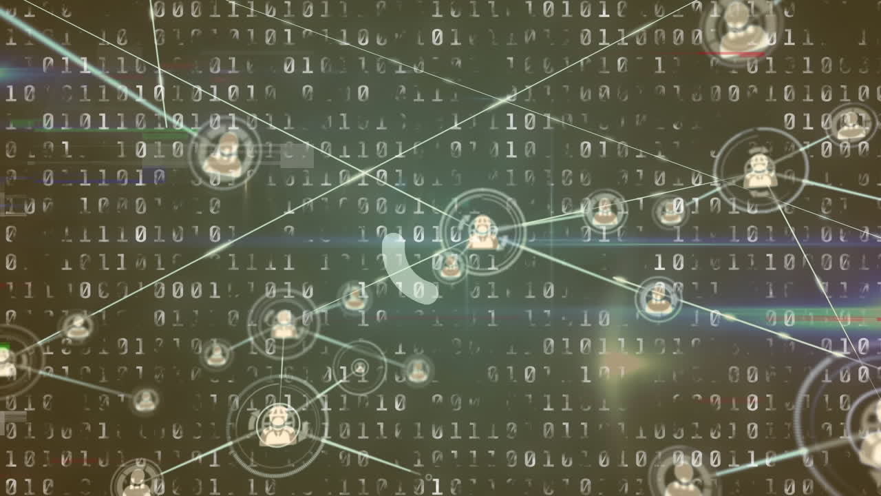 바이너리 코드를 통해 선과 로딩 서클과 연결되는 프로필 아이콘의 애니메이션