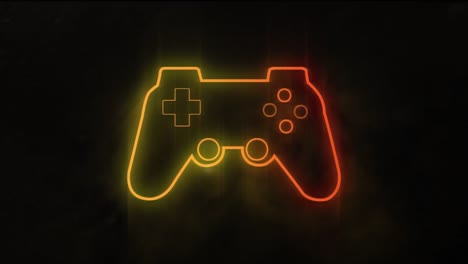 Animation-of-glowing-neon-video-game-console-on-black-background