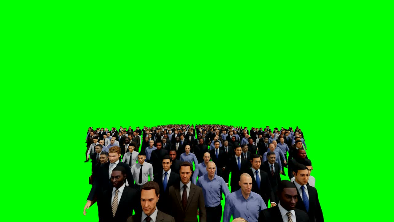 앞에 있는 사업가 여성과 함께 상인들, 위를 가리키는 화살표 모양을 형성하고, 녹색 화면에 4k