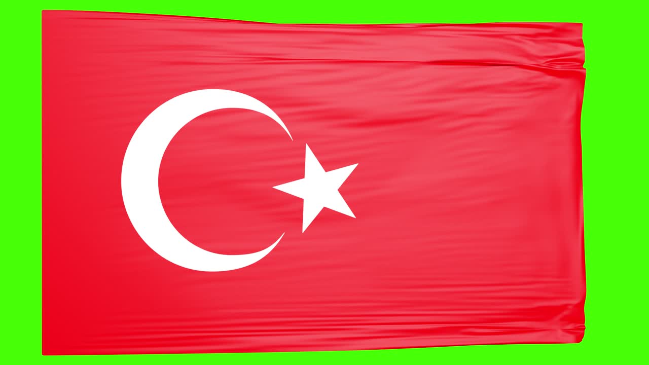 Vajende tyrkisk flag 1920x1080 på grøn skærm