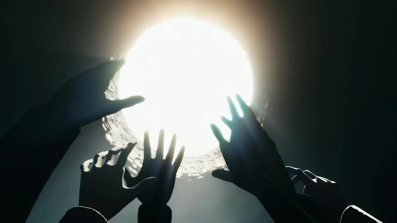 Silhouetted Hands Reaching Toward Bright Light